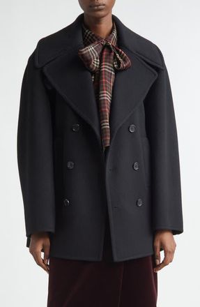 Saint Laurent Double Face Wool Peacoat in Noir/Profond at Nordstrom, Size 4 Us