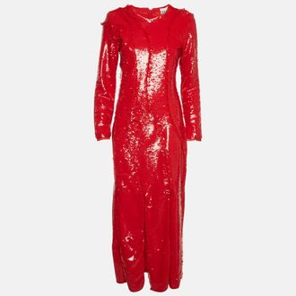 Ganni Ganni Red Sequins Cutline Maxi Dress
