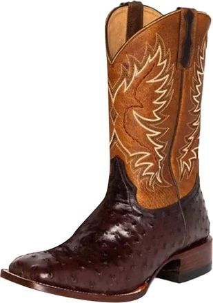 Generic Womens Western Cowboy Boots, Vintage Two Tone Leather Cowgirl Boots with Embroidered Shaft, Square Toe Country Style Riding Boots, Durable Non Slip So