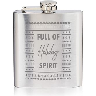 True Full of Holiday Spirit Stainless Steel Flask in Silver at Nordstrom