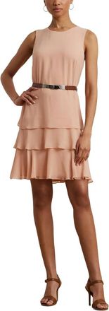 Ralph Lauren Georgette Sleeveless Ruffled Mini Dress In Sunrise Blush