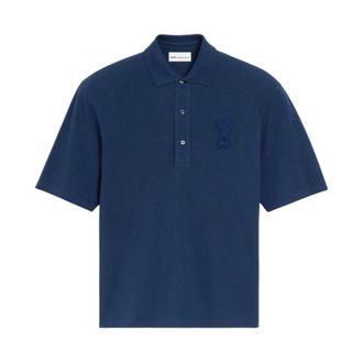 Ami Polo Ami de Coeur - male - Ami Paris - Polo Shirts - Blue - L - Tops