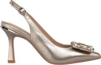 Alma En Pena Slingback Pump met Multicolor Strassgesp - Dames - Pumps - Bruin - 36 EU - Schoenen