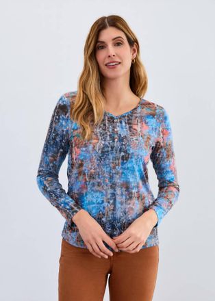 FDJ Long Sleeve V Neck Top In White Chapel