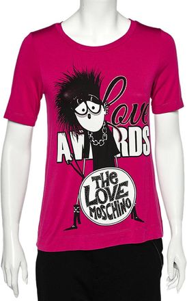 Love Moschino Magenta Printed Modal Knit T-Shirt