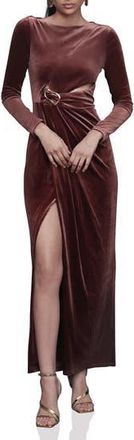 Avec Les Filles Pleated Cutout Long Sleeve Velvet Maxi Dress in Chocolate Brown at Nordstrom Rack, Size X-Small