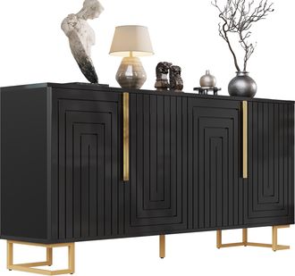 STILVORA Aparador Con 2 Puertas Y 4 Compartimentos, Estilo Moderno, En Mdf, 152&times;40&times;75 Cm, Negro