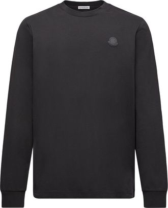 Moncler Moncler Leather Logo Long Sleeve Cotton T-shirt, Men, Black, Size: M