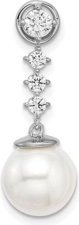 Diamond2Deal 14k White Gold Freshwater Cultured Pearl & Diamond Chain Slide Pendant