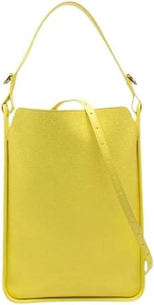 Balenciaga Pre-owned Shoulder Bags, female, Yellow, Size: ONE SIZE Pre-owned North South Leather Tote Bag
