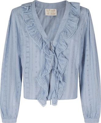 MC2 Saint Barth Heavenly Evie Sangallo Lace Ruffled Cotton Blouse