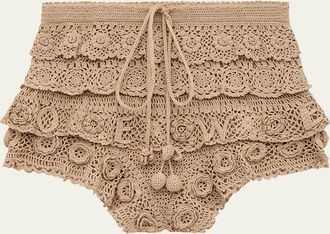 Loewe x Paulas Ibiza Tiered Ruffle Crochet Pull-On Shorts