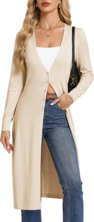 Grace Karin Womens Long-Sleeve V-Neck Long Cardigan Spring Lightweight Cardigans Apricot XXL