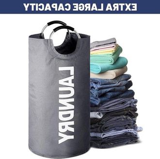 OEM Cesta De Lavander&iacute;a Plegable De 90 Litros De Capacidad, Color Gris Oscuro, De Tela Oxford, Impermeable, Recolector De Botellas Impermeable Asa