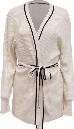 HUGO BOSS Knit Tie Belt Cardigan in White Wool