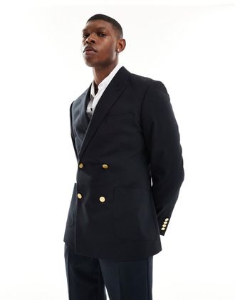Asos Wedding skinny blazer with gold buttons in black
