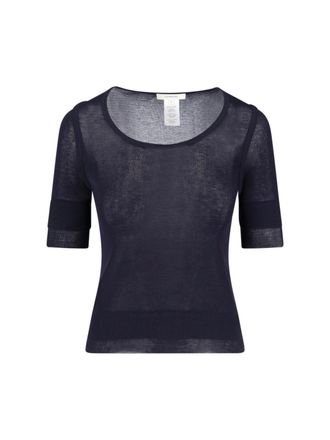 Christophe Lemaire Navy Viscose Silk Three-Quarter Sleeve T-Shirt