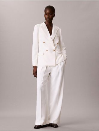 Calvin Klein Womens Effortless Crepe Wide Leg Pleated Trousers - White - 10W x RL