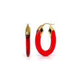 Gold & Honey Womens Carved Oval Lucite Birthstone Hoop Earrings In July - Ruby