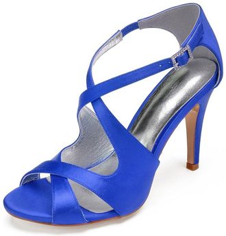 Generic High Heel Sandals Women Bridal Peep Toe Ankle Straps Stiletto Satin Evening Party Prom Wedding Bridal Shoes 10.5Cm,Blue,9 UK