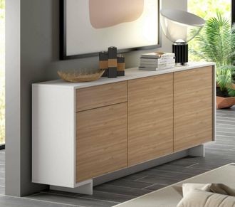 Dmora Aparador Agrifoglio, Aparador De Sal&oacute;n, Buffet De Sal&oacute;n Con 3 Puertas Y 1 Caj&oacute;n, 100% Made In Italy, 170x42h78 Cm, Blanco Y Roble, Con Embalaje Reforz