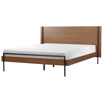 Beliani Cama Con Somier Moderna Con Cabecero Patas De Metal 160 X 200 Cm Madera De Fresno Oscuro Libermont