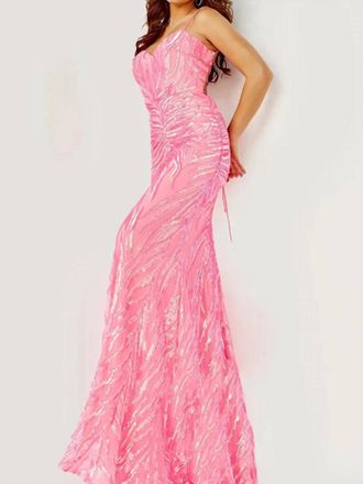 Jovani Sequin Tie-Back Prom Sheath Gown In Neon Pink