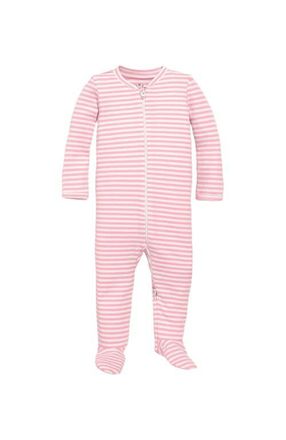primary Baby Organic Zip Footie In Stripe in Blossom Ivory Mini Stripe at Nordstrom, Size Newborn