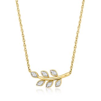 Ross-Simons Diamond Leaf Necklace in 18kt Gold Over Sterling
