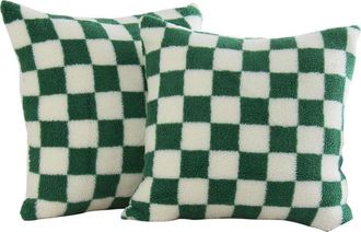 OEM Juego De 2 Fundas De Coj&iacute;n Decorativas Con Estampado De Cuadros Para Dormitorio (verde, 45,7 X 45,7 Cm)