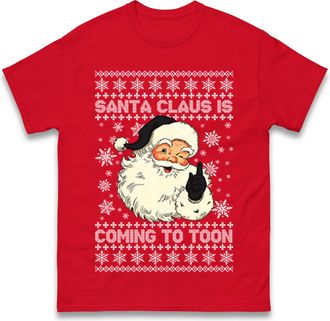 Generic Newcastle Santa Claus is Coming to Toon Christmas T-Shirt, Fun Festive Geordie Xmas Tee, Newcastle United Football Gift Top Red