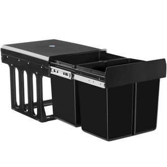 TecTake Cubo de basura extra&iacute;ble, pl&aacute;stico, doble, gu&iacute;as telesc&oacute;picas, negro