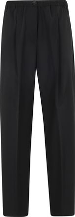 Seventy Black Wool Elastic-Waistband Wool Straight-Leg Pants