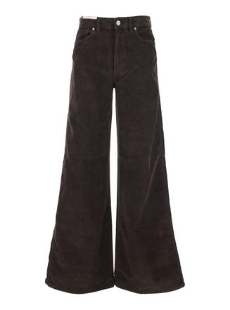 Pantaloni Torino cindy Brown Pants With Logo Patch On The Rear And Wide Leg In Corduroy Woman
