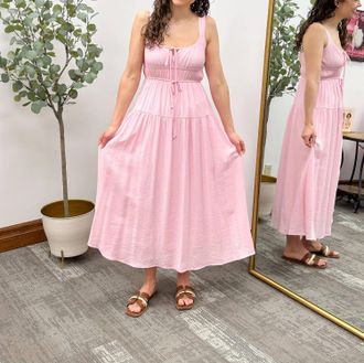 Blu Pepper Front Tie Midi Dress In Pink