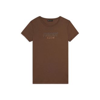 Freddy T-shirt donna con mini spacchi laterali e logo in strass
