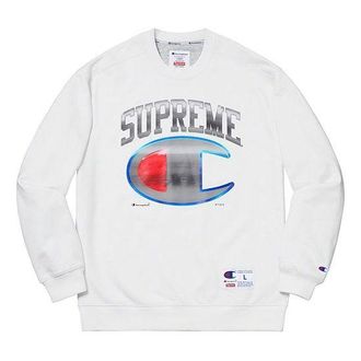 SUPREME SS19 x Champion Chrome Crewneck Crossover Chest Large Logo Pattern Printing Unisex White SUP-SS19-10249