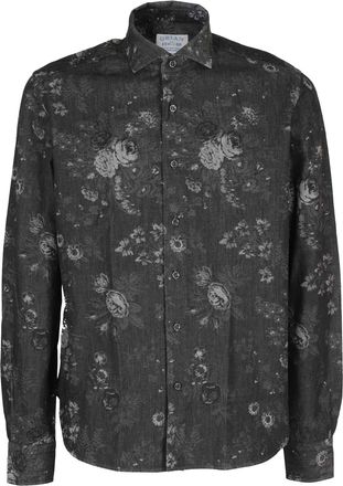 Orian Black Floral Denim Casual Shirt