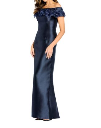 Cameron Blake Off The Shoulder Fitted Dress In Navy Blue