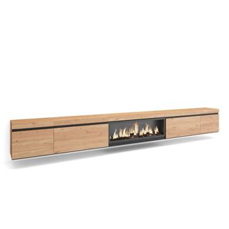 Skraut Home Mueble tv efecto madera roble 368x35x45cm chimenea efecto fuego