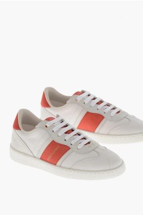 Ferragamo Hammered Leather Sneakers ACHILLE With Contrasting Strap size 35