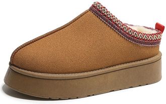 Generic Womens Platform Slippers, Slip-on Warm Fuzzy Winter Mini Boots Fluffy Comfy Furry Clogs Shoes for Outdoor Indoor (Brown,6.5)