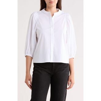 Elie Tahari Puff Sleeve Button-Up Top in White at Nordstrom Rack, Size Medium