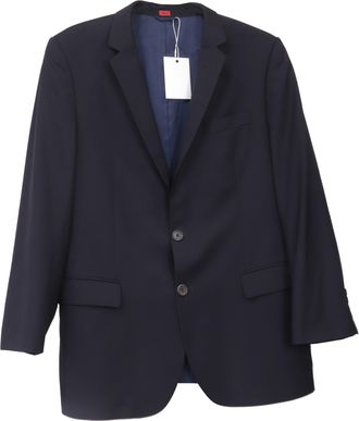 HUGO BOSS Single-Breasted Blazer with Pockets in Navy Blue Wool