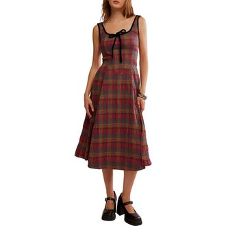 Free People Freya Plaid Bow Midi Dress in Cherry Combo at Nordstrom Rack, Size X-Large