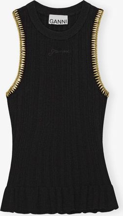 Ganni Black Ribbed Tank Top - Size XS LENZINGâ¢ ECOVEROâ¢