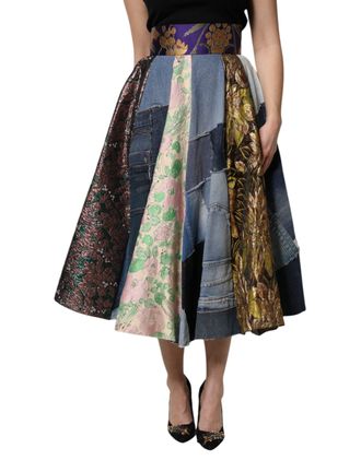 Dolce & Gabbana Multicolor Patchwork High Waisted Midi Womens Skirt