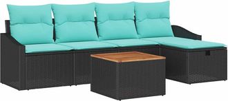 vidaXL Conjunto De Sof&aacute;s De Jard&iacute;n 6 Uds. Negro Rat&aacute;n Sint&eacute;tico Vidaxl