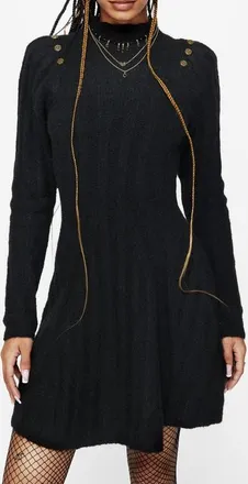 Disturbia Dream Ribbed Skater Knit Dress in Black at Nordstrom, Size X-Large