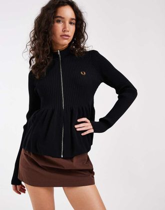 Fred Perry cardigan con zip nera e peplo-Nero